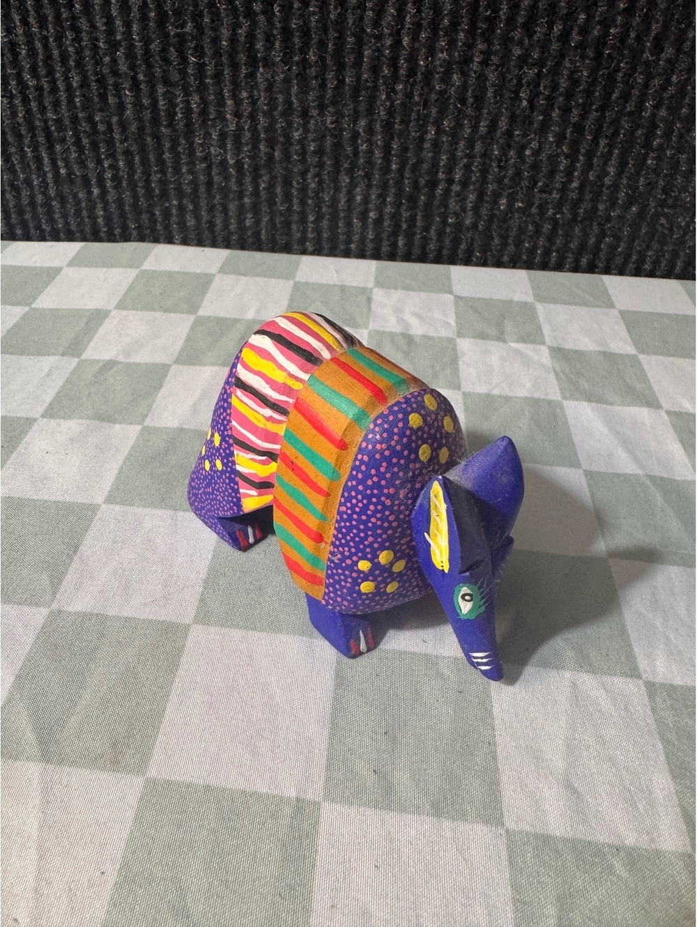 Colorful Hand-Painted Wooden Armadillo Figurine
